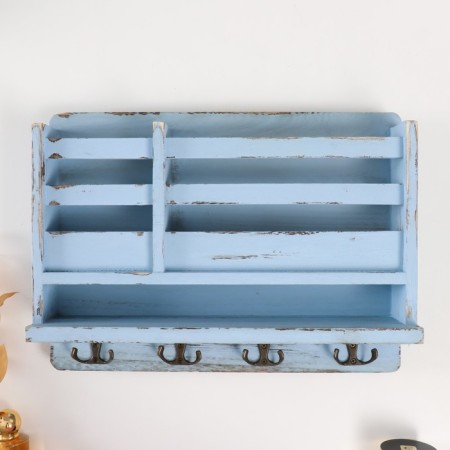 Decorative wood hooks with pocket and shelf "Gray aged" 10.5x28x18 cm