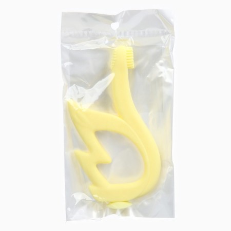 Silicone teething for teeth "Swan", brush, on suction cup, yellow color, crumb I-9