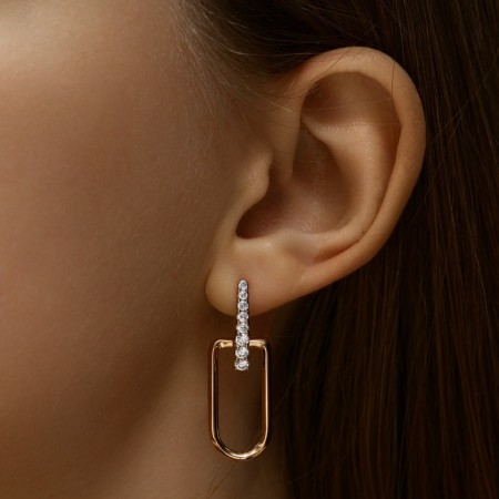Earrings with rhinestones Xuping Pyramid, white color in pink gold-1