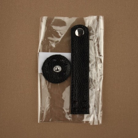 The fastener is sewn for a bag, on a button, made of genuine leather, 13.5 × 2.5 cm, black/silver color-5