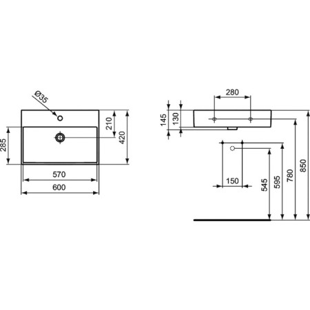 Sink Ideal Standard Strada K077801, 60 cm, with an overflow hole-3