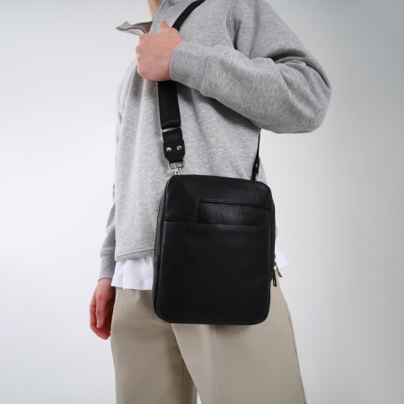 Male bag over the shoulder, Textura, artificial leather, black color