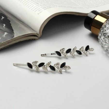 Invisibility for hair "Annabell" (set 2 pcs) Black petal, 6.5 cm, silver