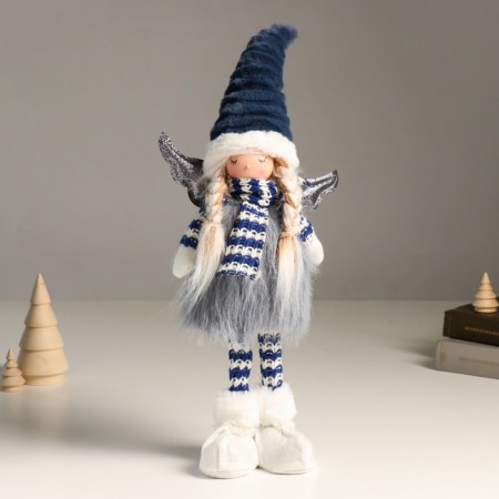 Interior doll "Angel in a gray-blue outfit, silver wings" 44 cm