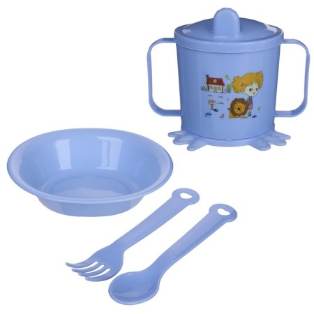 A set of children's dishes, 4 items: bowl, spoon, fork, chip with solid nose 200 ml, MIX color-11