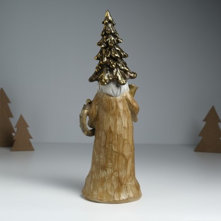 Suvenir Polystone "Santa Claus in a golden outfit, a cap, with a wreath" 10x8x29 cm-3