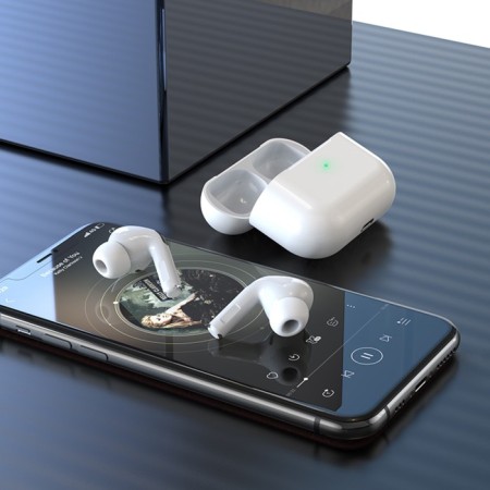 Hoco EW05, TWS headphones, wireless, vacuum, noise reduction, BT 5.1, 30/400 mAh, white-4