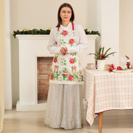 Apron "Ethel" Christmas Red Flowers 60x70cm, 100% HL, sarzha 190 g/m2-2