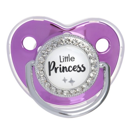 Set: Nipple - Orthodontic dummy with a holder, Little Princess, with a cap, from 6 months, pink/silver, rhinestones-2