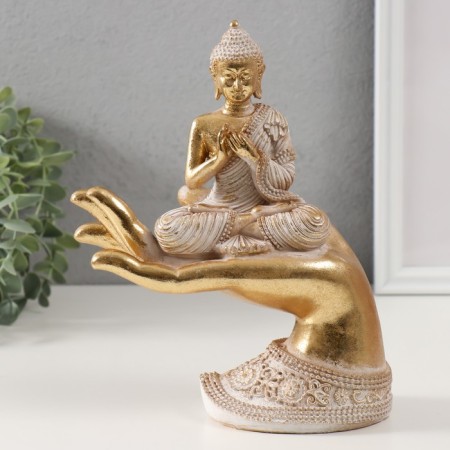 Polystone souvenir "Buddha in a white robe. At a palm" 9x16.5x22.5 cm