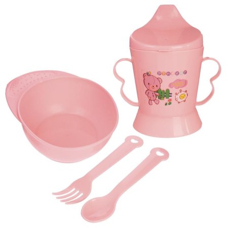 A set of children's dishes, 4 items: bowl, spoon, fork, chip with solid nose 200 ml, MIX color-12