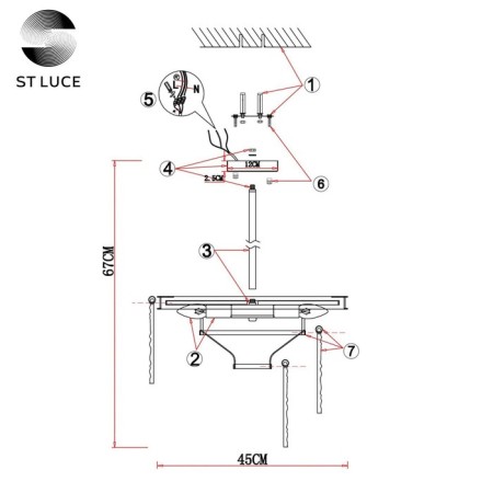 Ceiling Ceiling ST LUCE. SL1230.102.06. Stabia. 6x60 W, E14, 45x45x67 cm, Nickel color-6