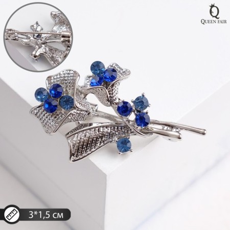 Brooch "Flowers" forget -me -not bouquet, blue color in silver