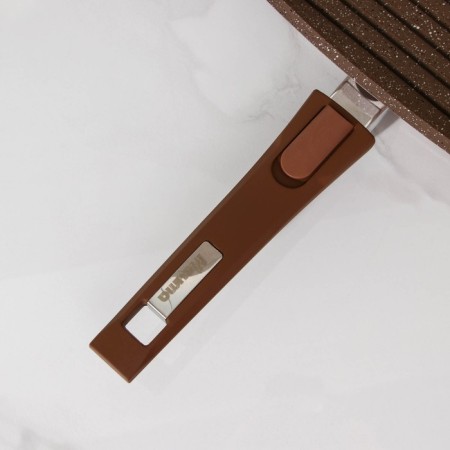 Granite Grill pan, 26 × 26 cm, removable handle, glass cover, anti-stick coating, brown color-3
