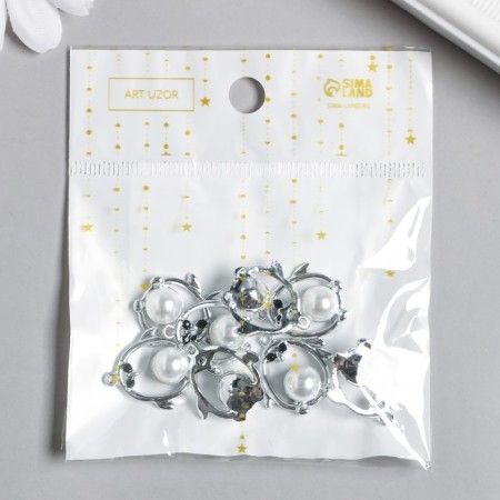 Decor for creativity metal, rhinestones "Owl with pearl" silver 2x2 cm-2