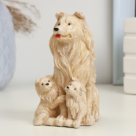 Figure "Collles with puppies" beige, 10x6x8cm-1