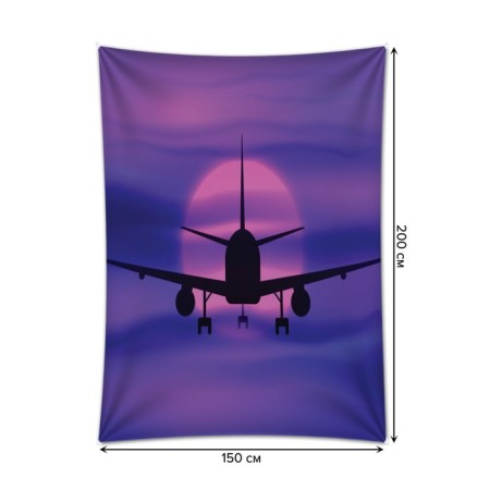 Decorative panel with photo printing “Aircraft in flight to sunset”, vertical, size 150x200 cm-1