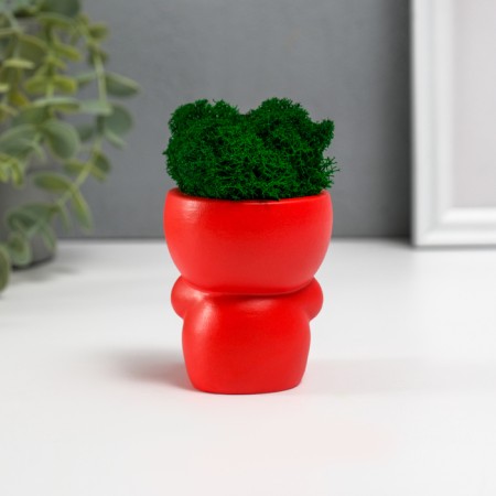 Concrete Kashpo "Mr. Evil" with moss 7*6cm red (moss green stabilized)-3