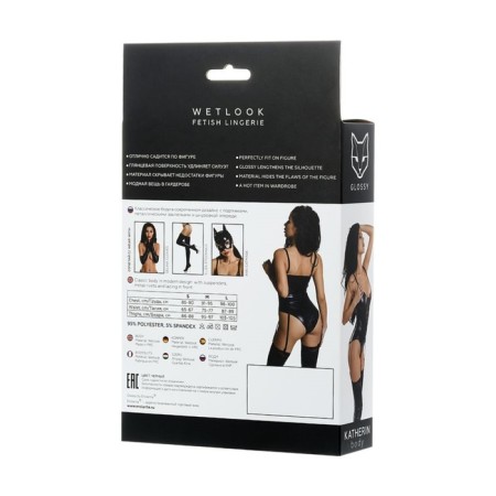 Women Body Glossy Katherin from Wetlook material on lacing, black, XL-5