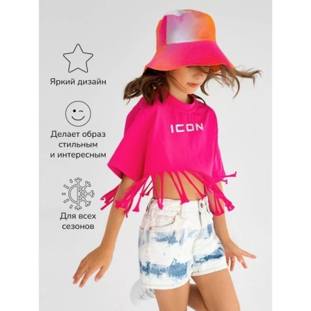 T -shirt for girls, height 146 cm, fuchsia color-2