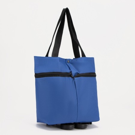 Permanent folding bag on 2 wheels, on the button, the color is blue-2