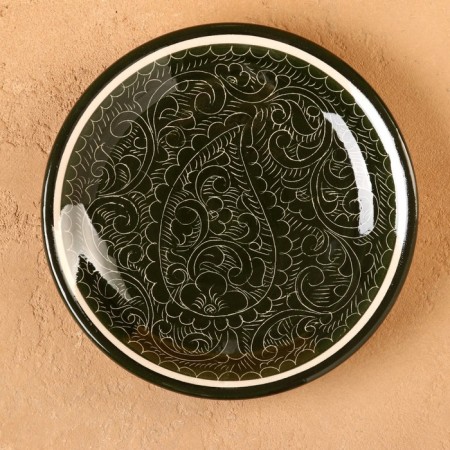 Plate plate of Rishtan ceramics "Patterns", green, flat, 15 cm-1