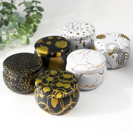 Casket Metal Round "Drawings with gold on white and black" mix 5.2x7.5x7.5 cm-1