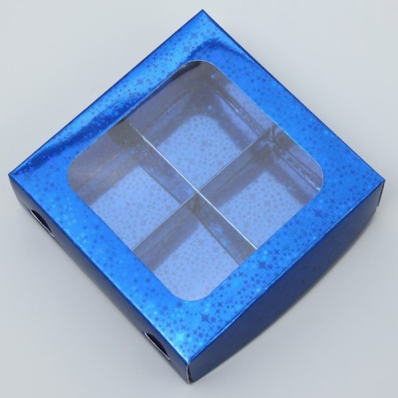 Box for sweets, confectionery packaging, 4 cells, “blue stars”, 10.5 x 10.5 x 3.5 cm-1