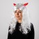 Carnival wig with red horns, white color, 130 g