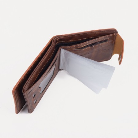 Male purse on a magnet, for bills, for cards, for coins, color light brown-4