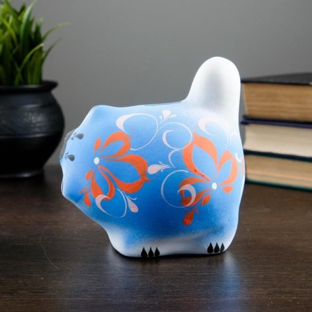 Pig a piggy bank "Cat tail pipe" 14cm, blue, mix-5