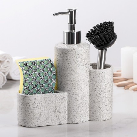 A dispenser for a detergent with a sponge stand and a minimum brush, 350 ml, white color