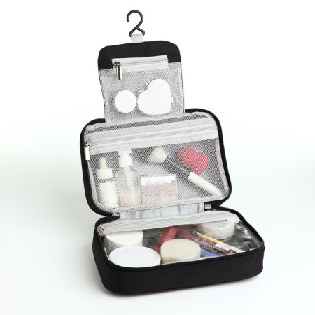 Cosmetic bag, 3 parts on zippers, black color-4