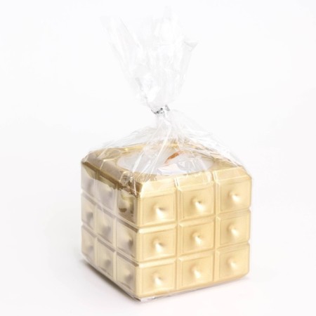 Candle "Square to a Point" in a candlestick of gypsum, 7.5x6.5 cm, gold-3