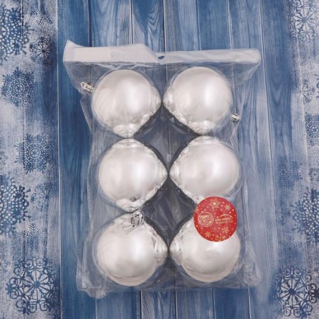 Set of balls plastic D-8 cm, 6 pcs "gloss" silver-1
