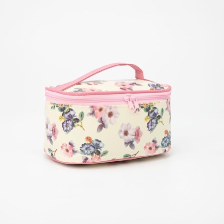 Cosmetic bag with a zipper, with a mirror, beige color/pink