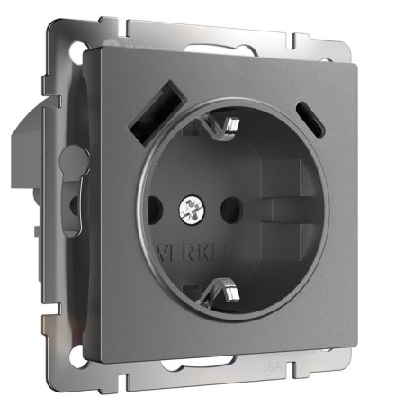 Grounding socket with ground, curtains and USB type A+C (matte graphite) W1171764