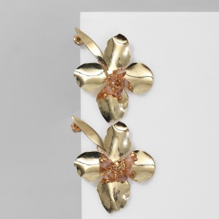 Earrings Assorted "Flower" relief, pink color in gold-1
