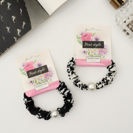 Hair elastic band "Florence" Assortment Ornament, 6 cm, black and white-1