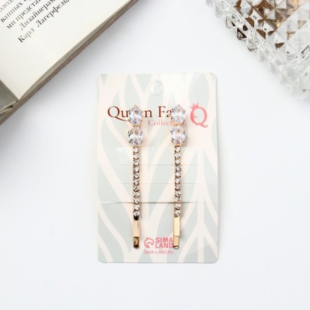 Invisibility for hair "Vivien" (set 2 pcs) stones radiance ovala, 5 cm, gold-1