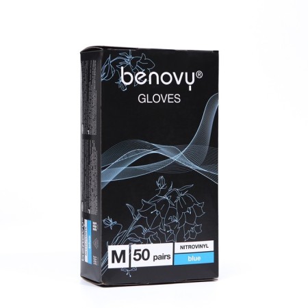 Nitro -vinyl gloves Benovy nitrovinyl are smooth, blue, m, 50 pairs in packaging