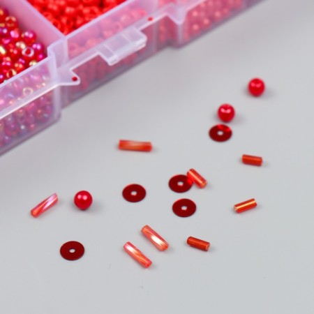 Glass beads 8/0, 12/0 in the box "red" beads, glass and sequins 13x6.5x2.3 cm-1