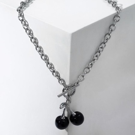 Piece "chain" Vishni branch, black color in silver, 45 cm
