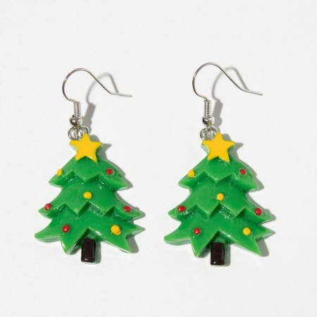 Earrings "New Year" Christmas tree with a star, the color is yellow-green in silver-3