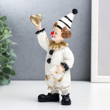 Polystone souvenir "Clown with heart in his hand" Black and white with gold 17.5x4.5x9.5 cm-3