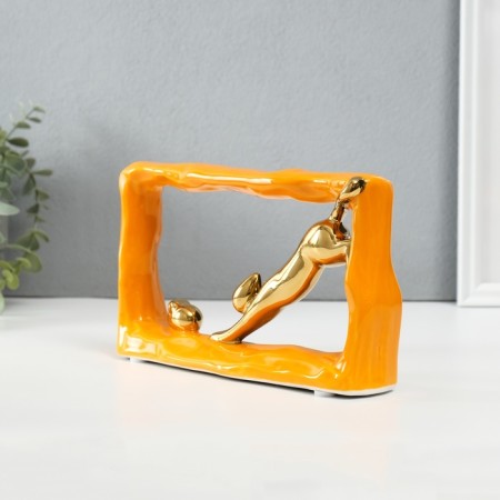 Souvenir Ceramics "Cats Mouse - Pursuit. Rectangle" Orange with gold 5.5x21.5x13 cm-2