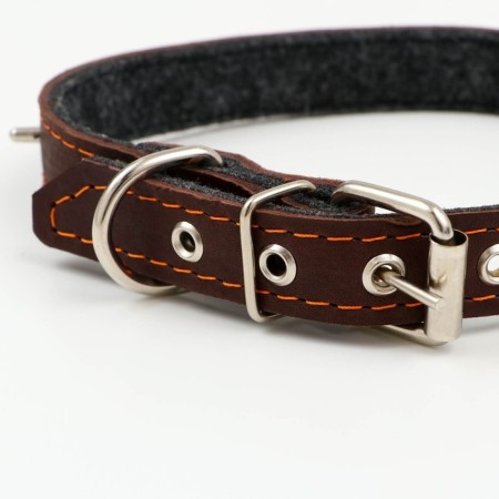 Leather collar on synthetic winterizer, with spikes, 2 x 40 cm, Osh 25-35 cm, dark brown-2
