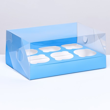 Confectionery folding box for 6 cupcakes 23.5 x 16 x 10, blue