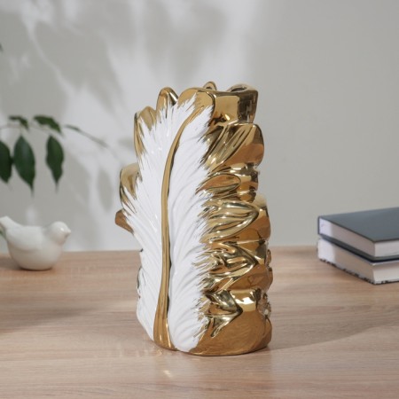 VAZA Ceramics Table "Bjorn" 25x18 cm, white and golden-2