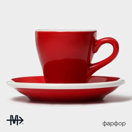 Coffee steam porcelain Magistro Coffee Time, 2 objects: a cup 80 ml, a saucer d = 12.5 cm, red color-1